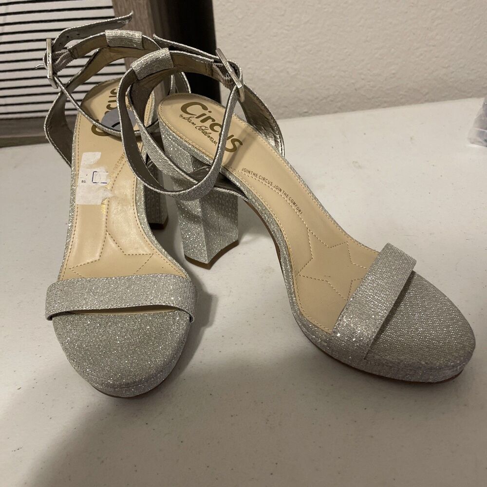 Women's Silver Rhinestone 4β Block Heels Circus Sam Edelman Size 7